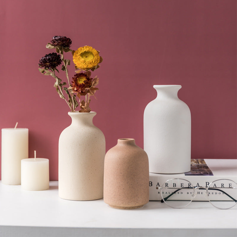 Simple Retro Frosted Ceramic Vase Stoneware Round Bottle Creative Home Decoration Nordic Retro Pastoral Style Crafts