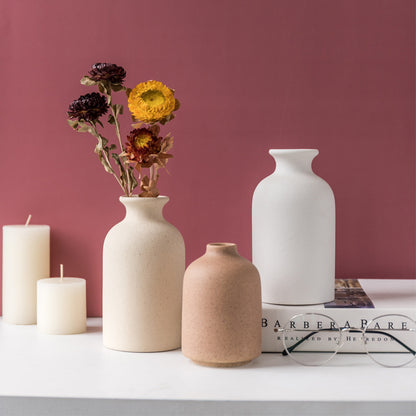 Simple Retro Frosted Ceramic Vase Stoneware Round Bottle Creative Home Decoration Nordic Retro Pastoral Style Crafts