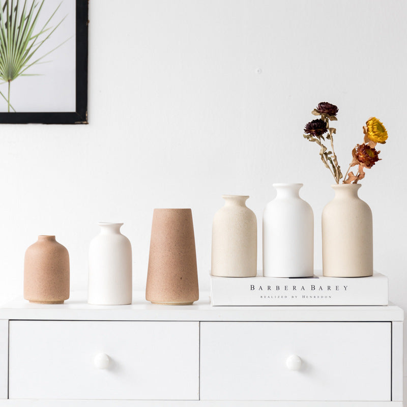 Simple Retro Frosted Ceramic Vase Stoneware Round Bottle Creative Home Decoration Nordic Retro Pastoral Style Crafts