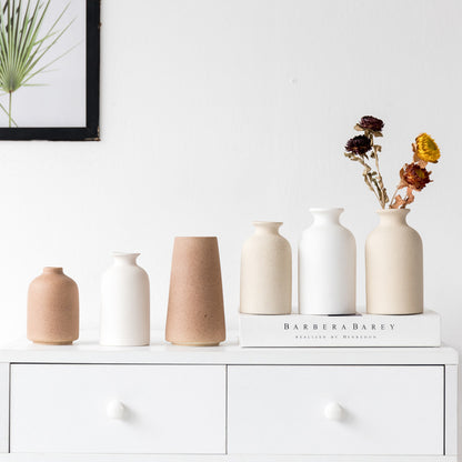 Simple Retro Frosted Ceramic Vase Stoneware Round Bottle Creative Home Decoration Nordic Retro Pastoral Style Crafts