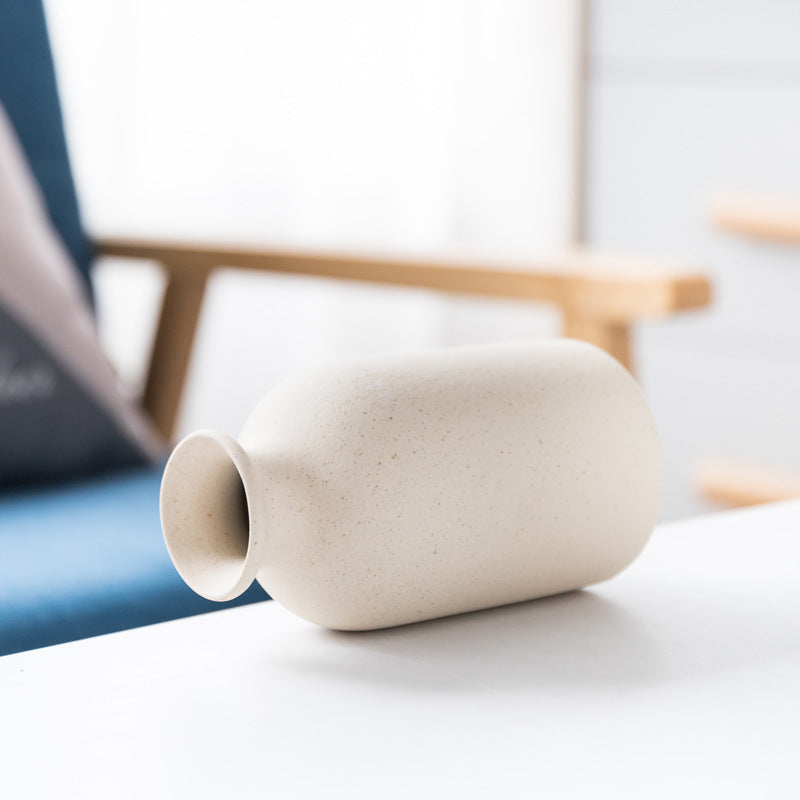 Simple Retro Frosted Ceramic Vase Stoneware Round Bottle Creative Home Decoration Nordic Retro Pastoral Style Crafts