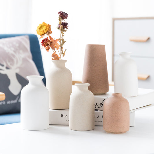 Simple Retro Frosted Ceramic Vase Stoneware Round Bottle Creative Home Decoration Nordic Retro Pastoral Style Crafts
